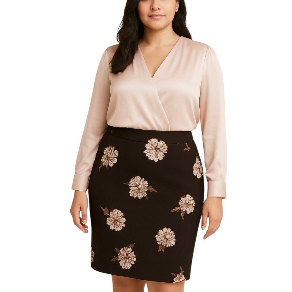 Ann Taylor NEW Pencil Skirt Straight Classic Brown Pink Floral Women’s Size 12